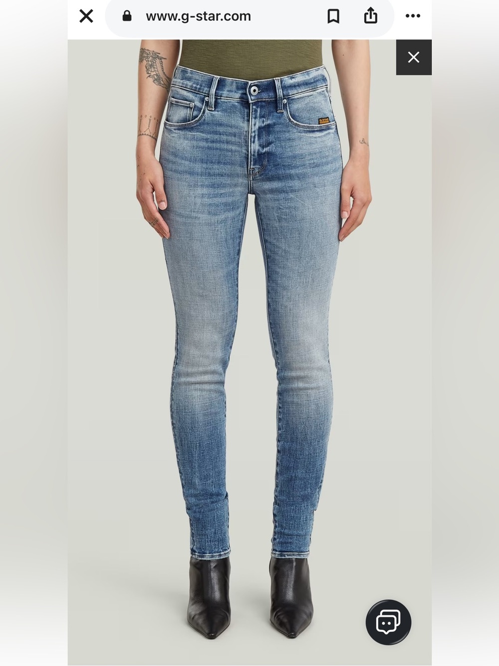 G-Star RAW 3301 Deconstructed Mid Skinny Jeans W25 L32 Light Wash